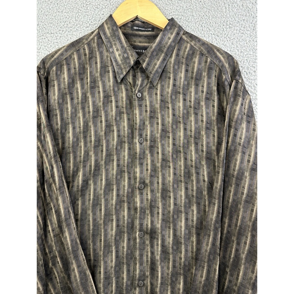 VTG Jhane Barnes Shirt Men Large Brown Abstract L/S Button Down Woven Italy